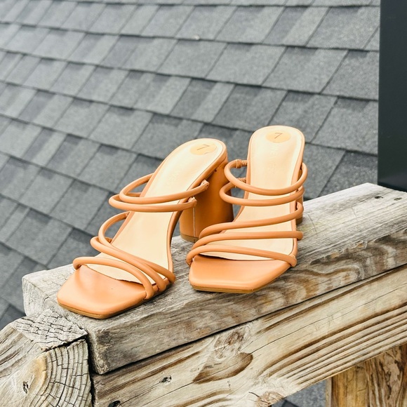 Nine West Nude/Tan Multi-Strap Slide Heels - Picture 3 of 5